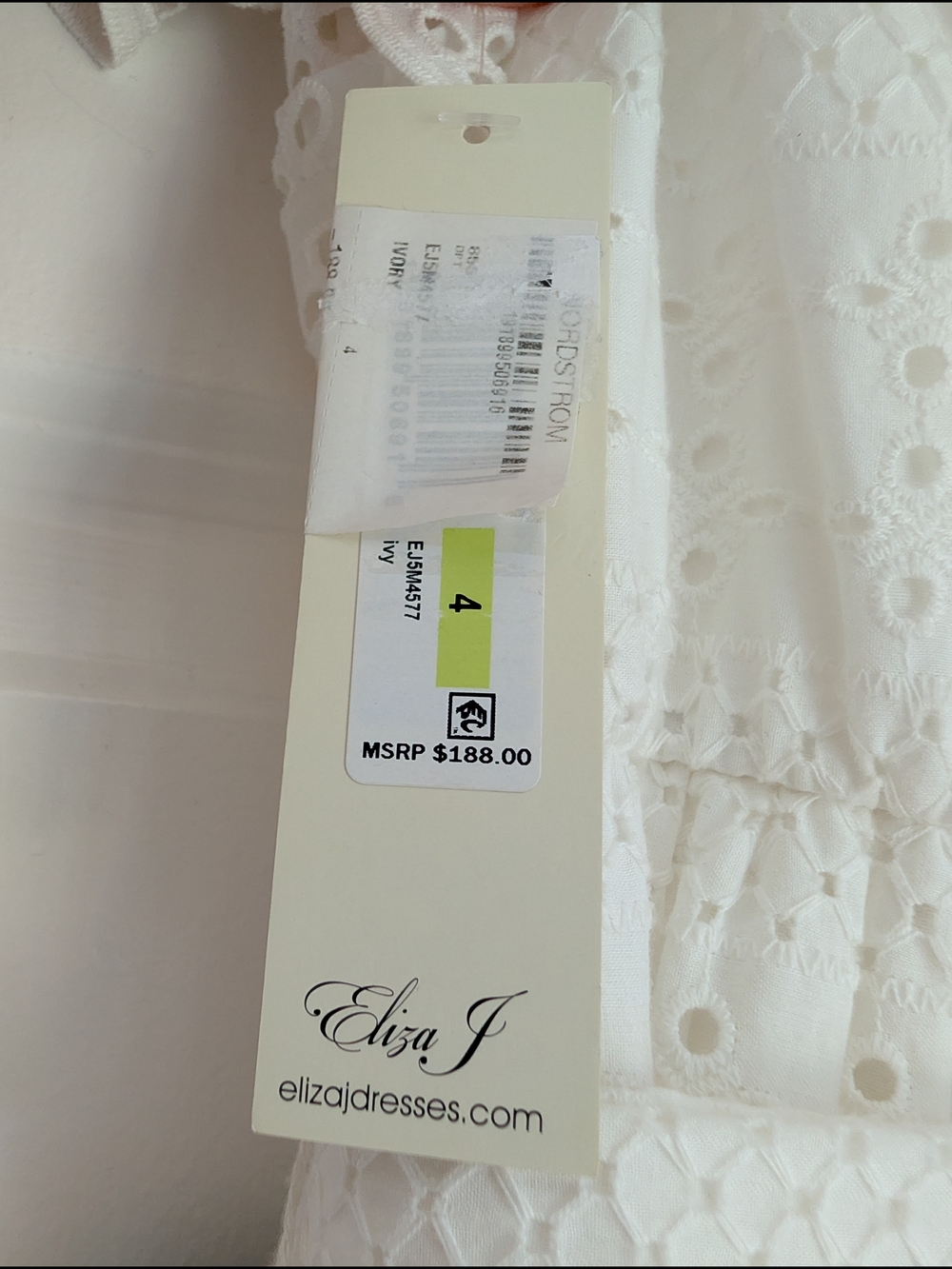 Eliza J Ivory White Off-Shoulder Eyelet Boho Cotton Midi Long Dress Belted Sz 4 - Picture 12 of 15